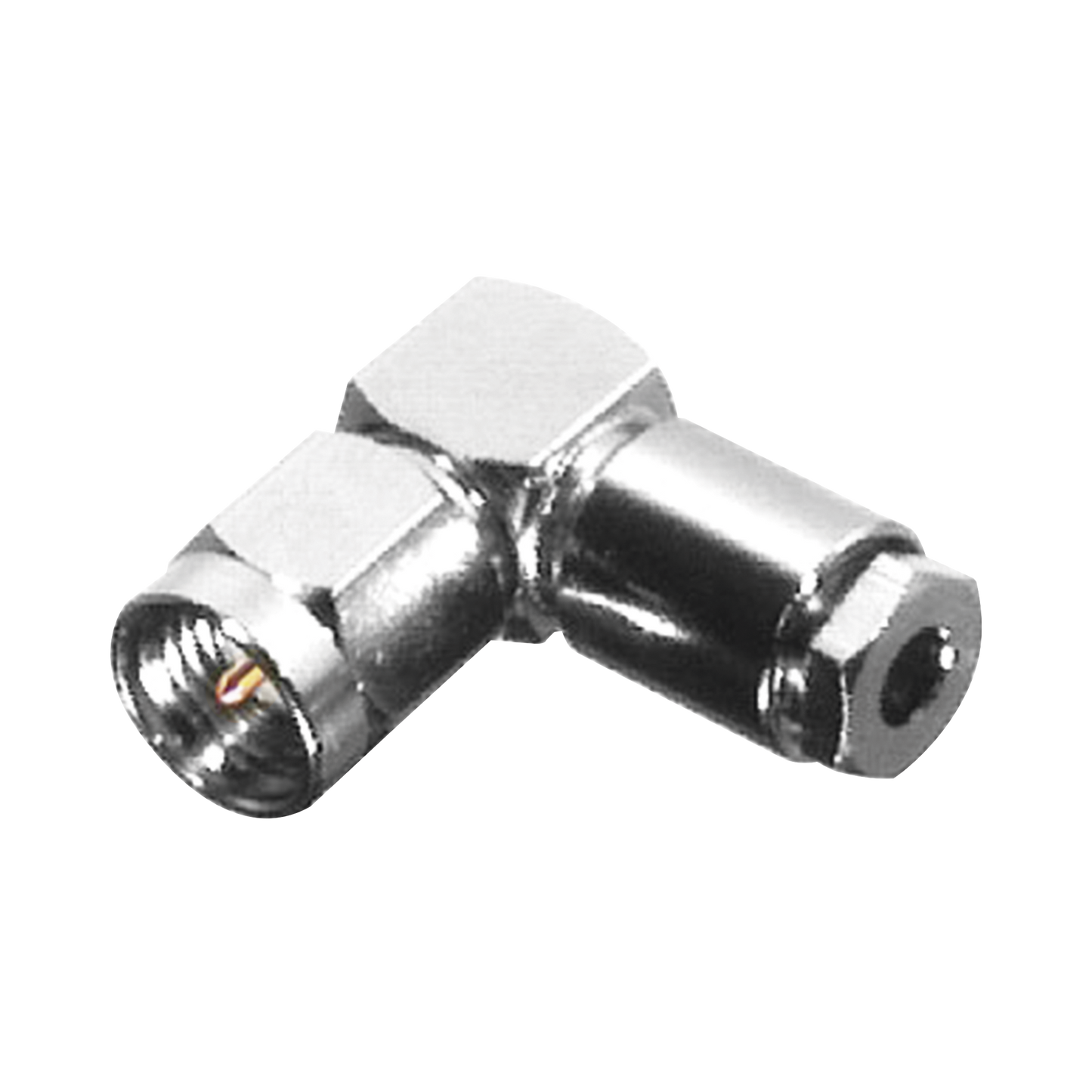 Conector SMA Macho en Ãngulo Recto, de Rosca para RG-174/U, Grupo B, NÃquel/ Oro/ Teflón.?