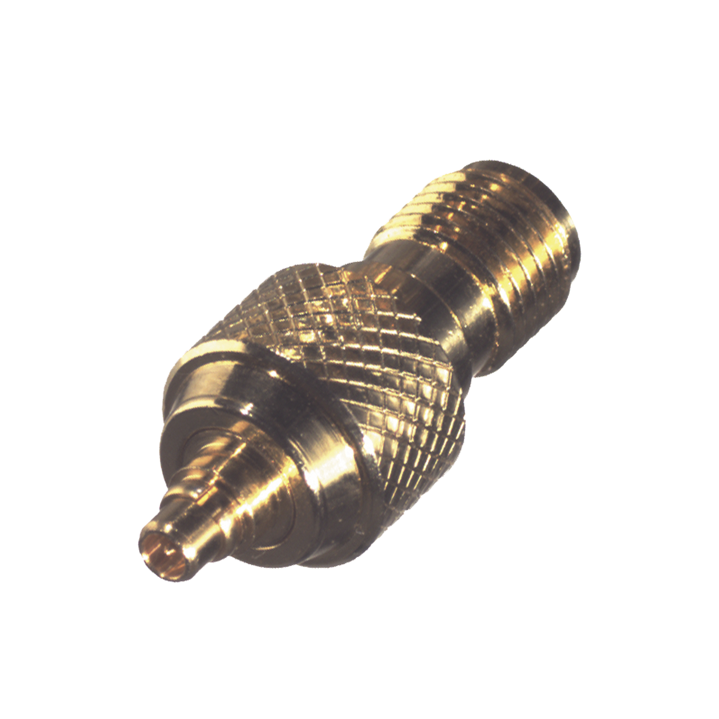 Adaptador en LÃnea, de Conector SMA Hembra a MMCX Macho, Oro/ Oro/ Teflón.