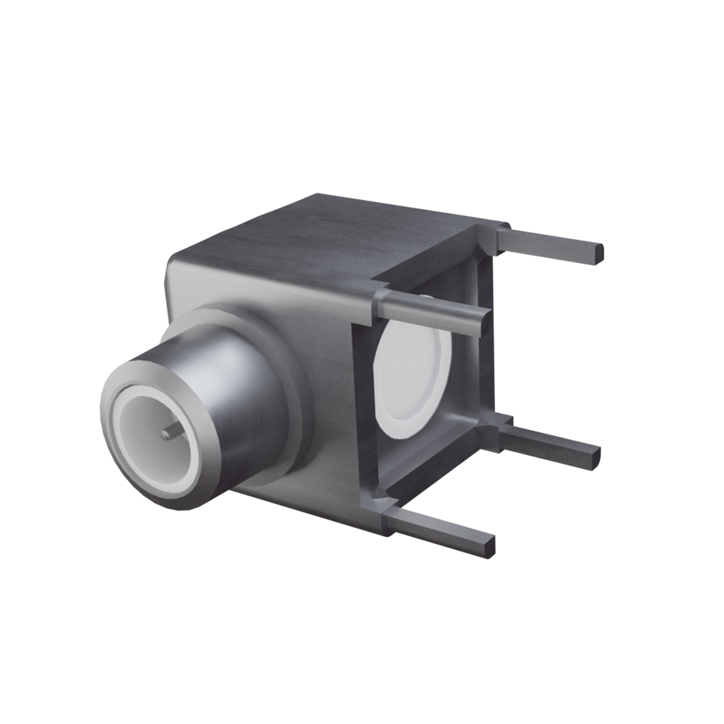 Conector SMB Hembra (PIN Macho) en Ãngulo Recto de Montaje para PCB, 75 Ohm, Oro/ Oro/ Teflón.