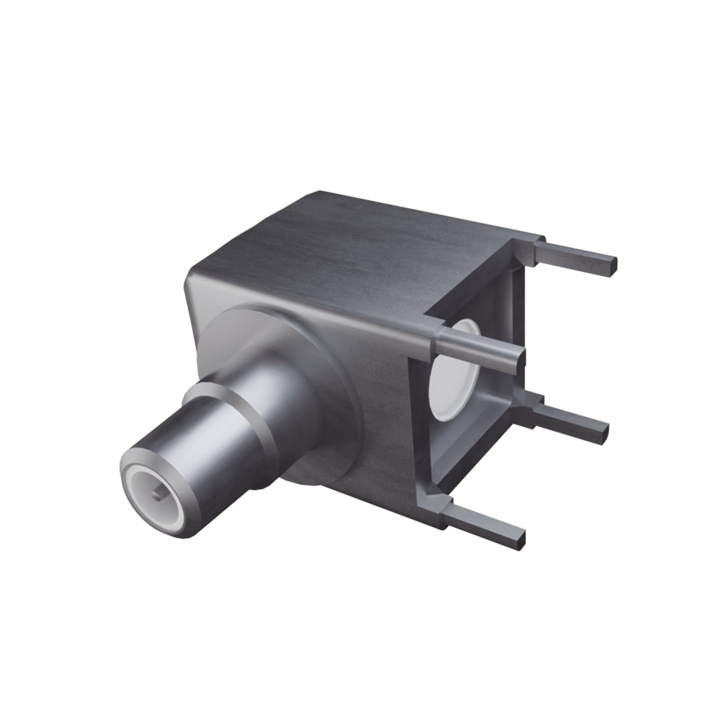 Conector SMB Hembra (PIN Macho) en Ãngulo Recto para Montaje en PCB, 4 Patas, NÃquel/ Oro/ Teflón.?