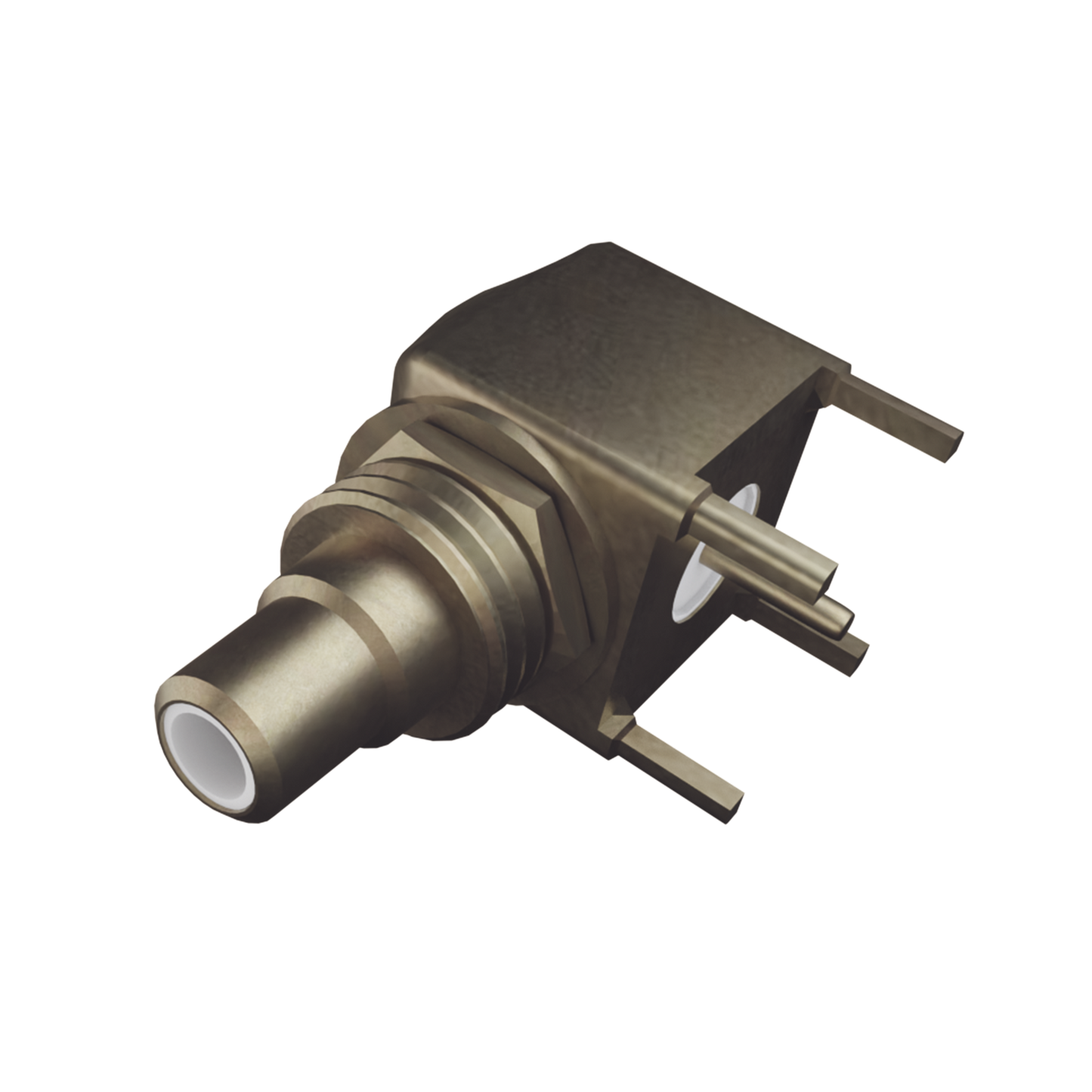Conector SMB Hembra (PIN Macho) en Ãngulo Recto para Montaje en PCB, 4 Patas, Oro/ Oro/ Teflón.?