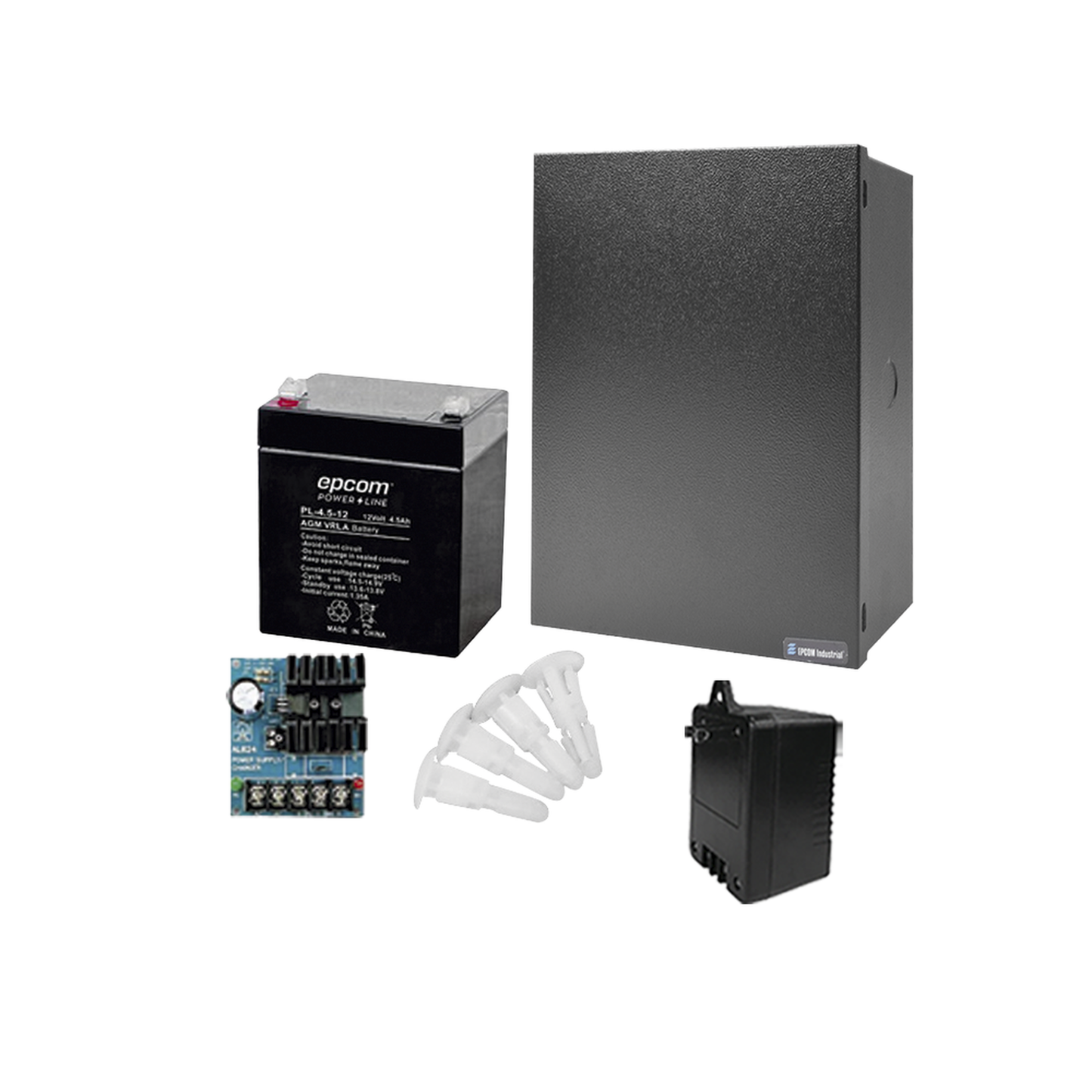 Kit con Fuente ALTRONIX ( AL624 ) con salida de 12 Vcc a 0.75 Amper, incluye transformador y baterÃa de 4.5 Amper