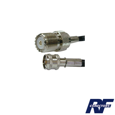Jumper Adaptador de Conector Mini UHF Macho a UHF Hembra (SO-239), NÃquel/ Oro y Plata/ Delrin.