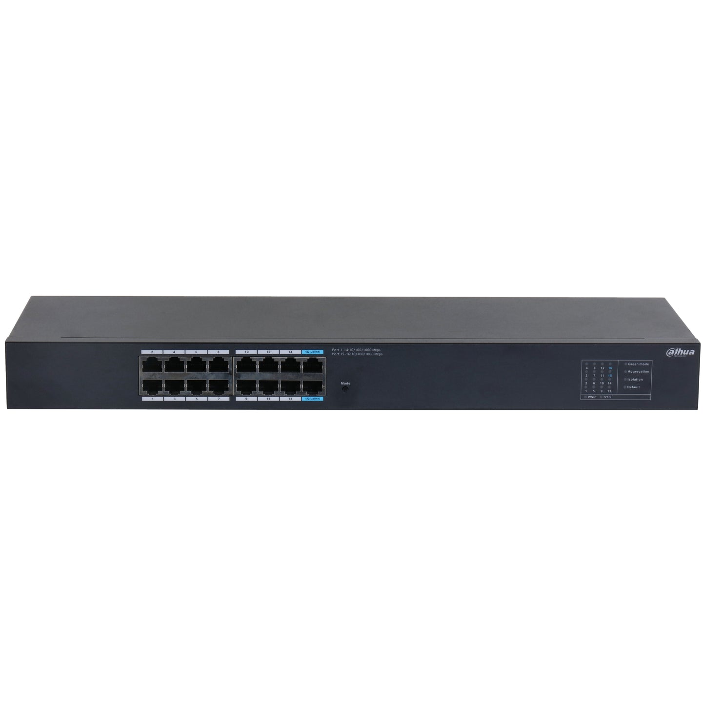 DH-SG1016 Switch 16 Puertos Gigabit Ethernet, 10/100/1000, Diseño Compacto, Capa 2, switching 1.6 Gbps, Velocidad de Reenvio de Paqutes 23.81 Mbps