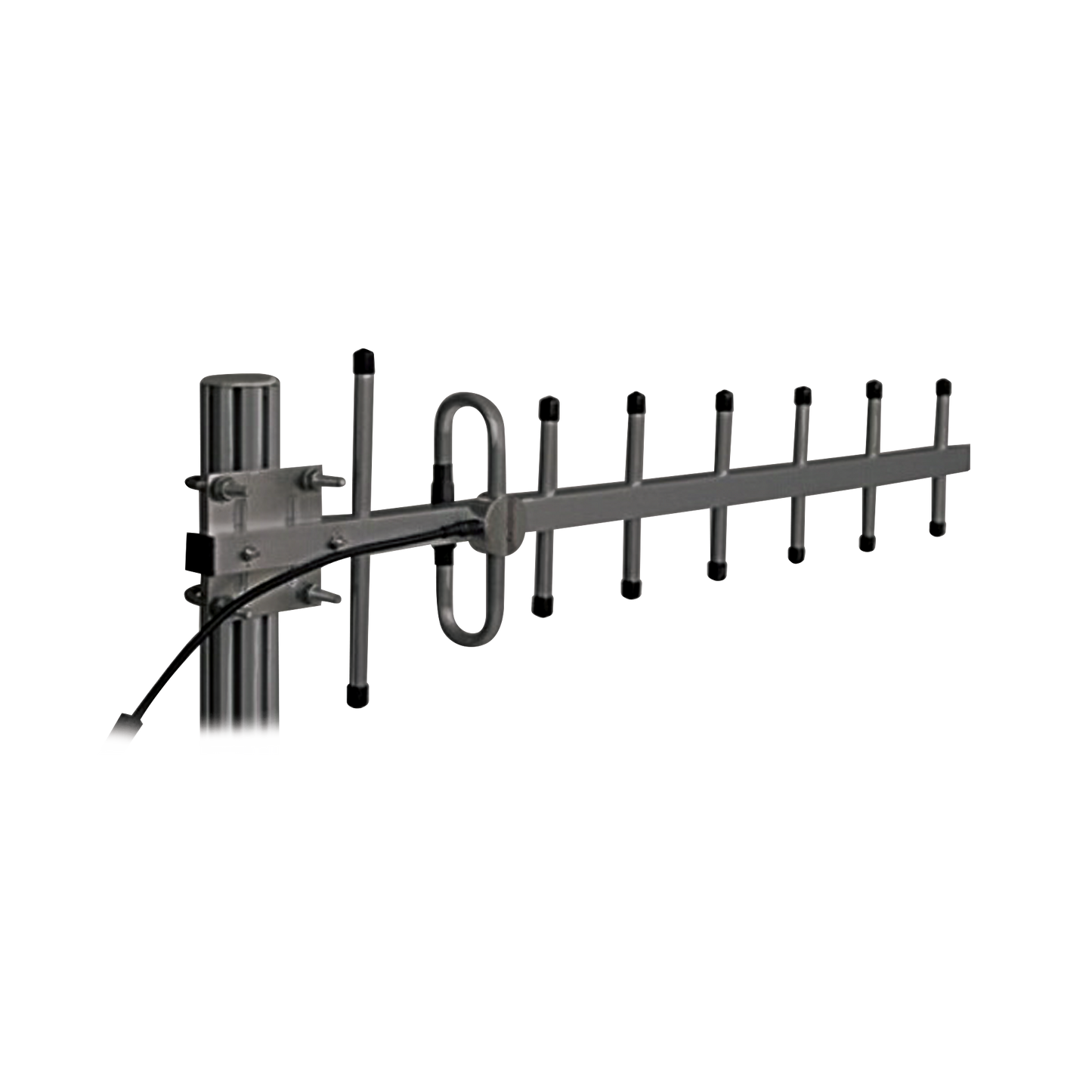 Antena Yagi Anodizada en Negro 340-366 MHz, 7 Elementos, 10 dB de Ganancia, 250 Watt, N Macho.