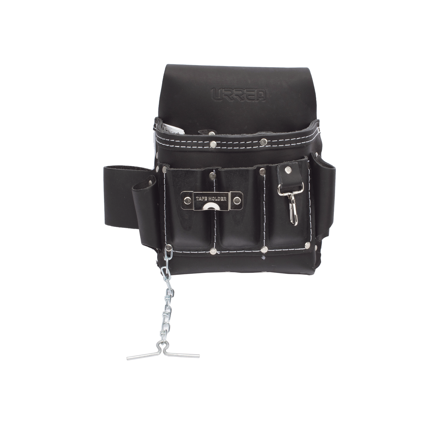 Estuche porta herramienta de piel con cinturón, con 10 bolsillos, medidas 25.4 x 25.4 cm.