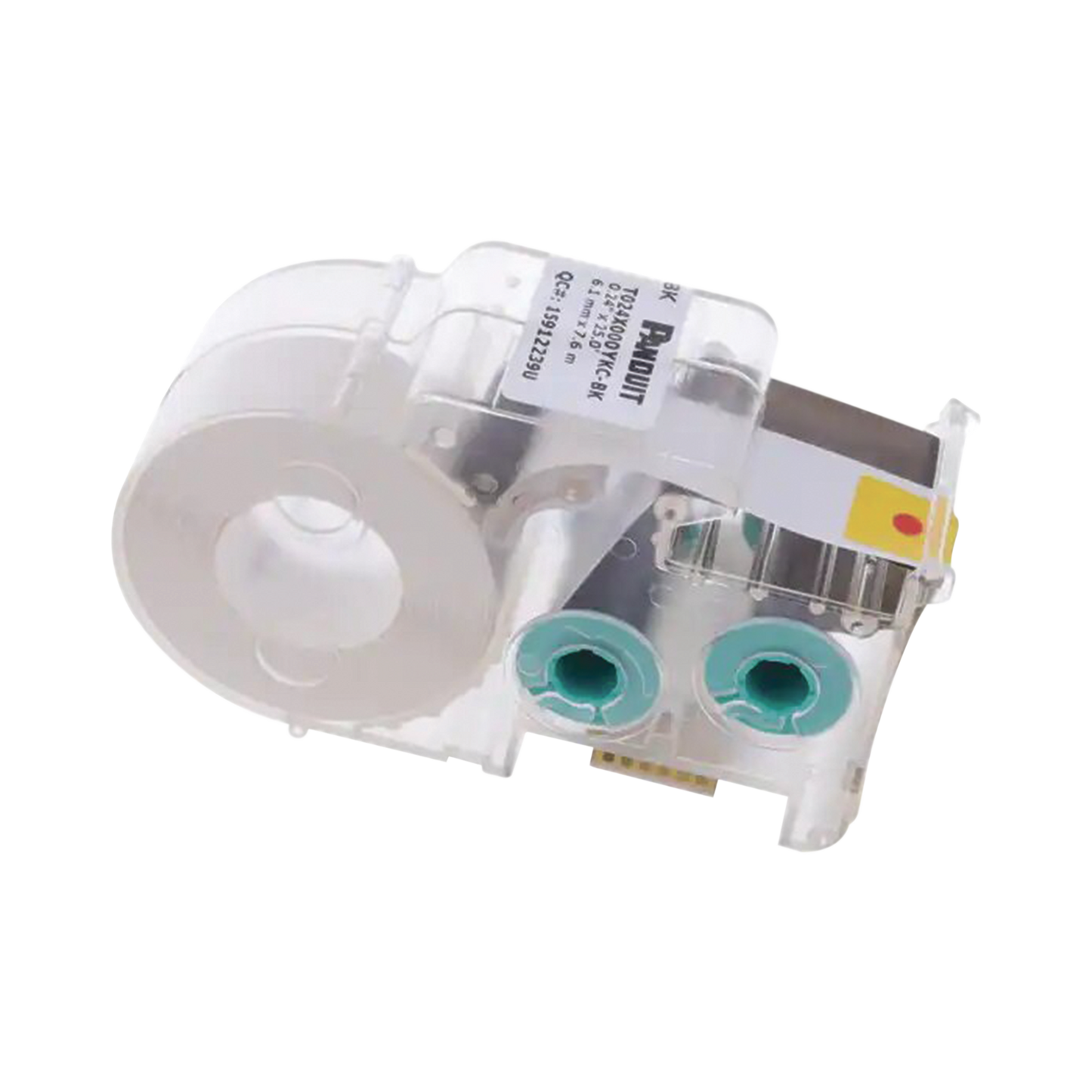 Casete de Etiquetas de Poliéster de Cinta Continua, Color Negro sobre Transparente, Uso Interior/Exterior, 6.1 mm de Ancho x 7.6 metros de Largo