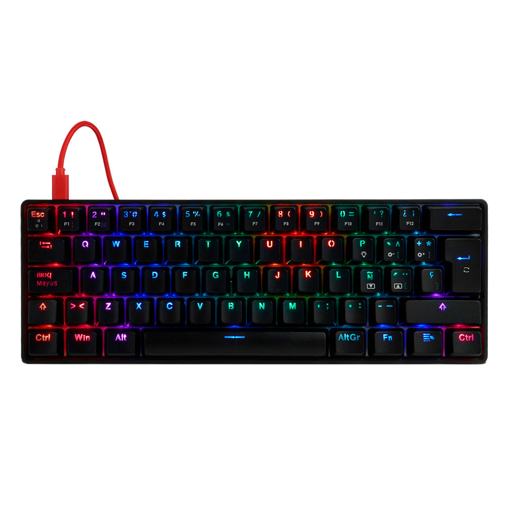 Teclado Mecánico 60% Game Factor KBG560-RD, Rgb, Teclas Extras Red Intercambiables, Red Switch, Usb Rojo
