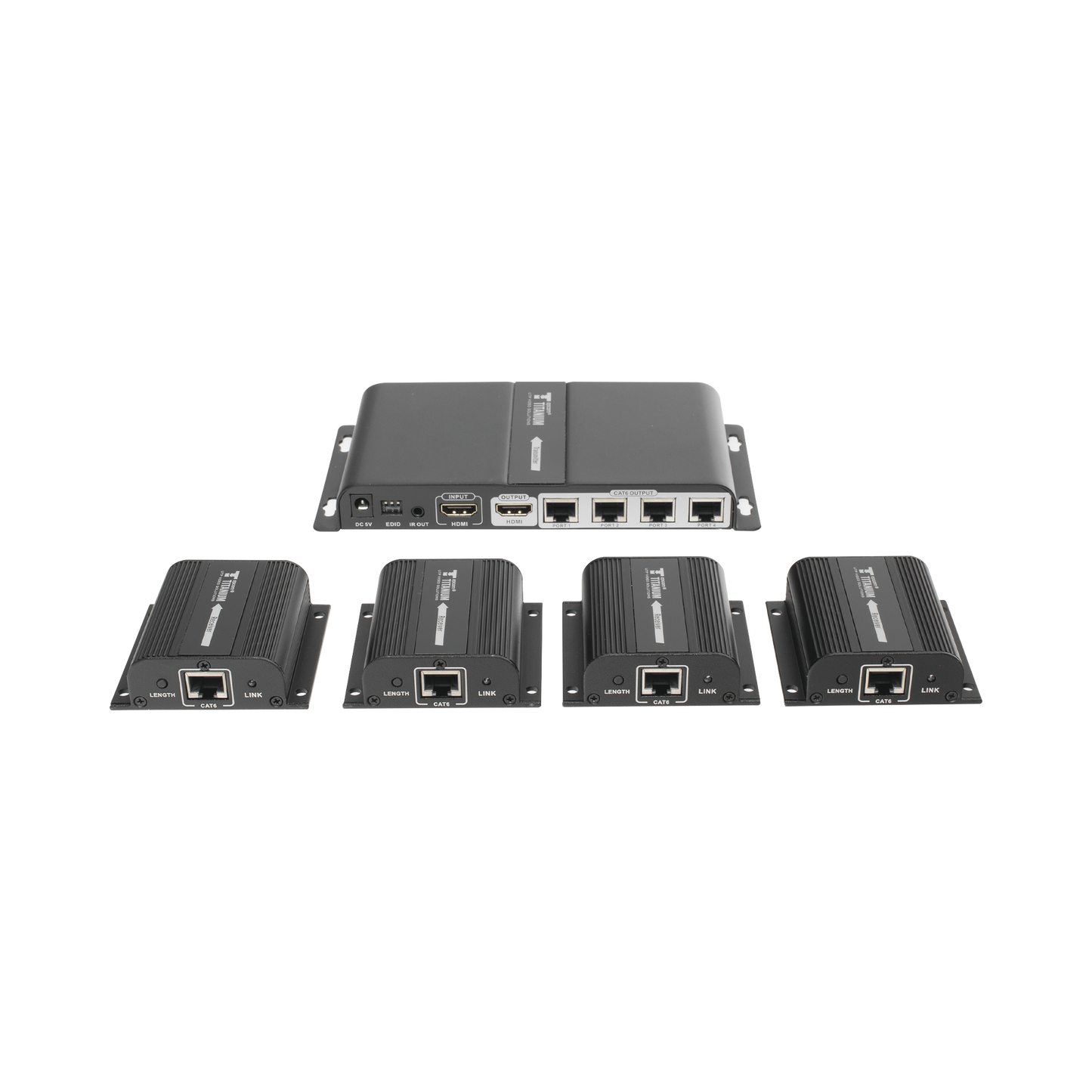 Kit Divisor y Extensor HDMI (Extender Splitter) / Divide 1 Fuente HDMI a 4 Pantallas / Extiende la señal HDMI hasta 40 m / Resolución 1080P @ 60 Hz / Cat 6/6a/7 / Cero Latencia / Salida Loop en el Tx / IR / Alimente solo el Tx (PoC).