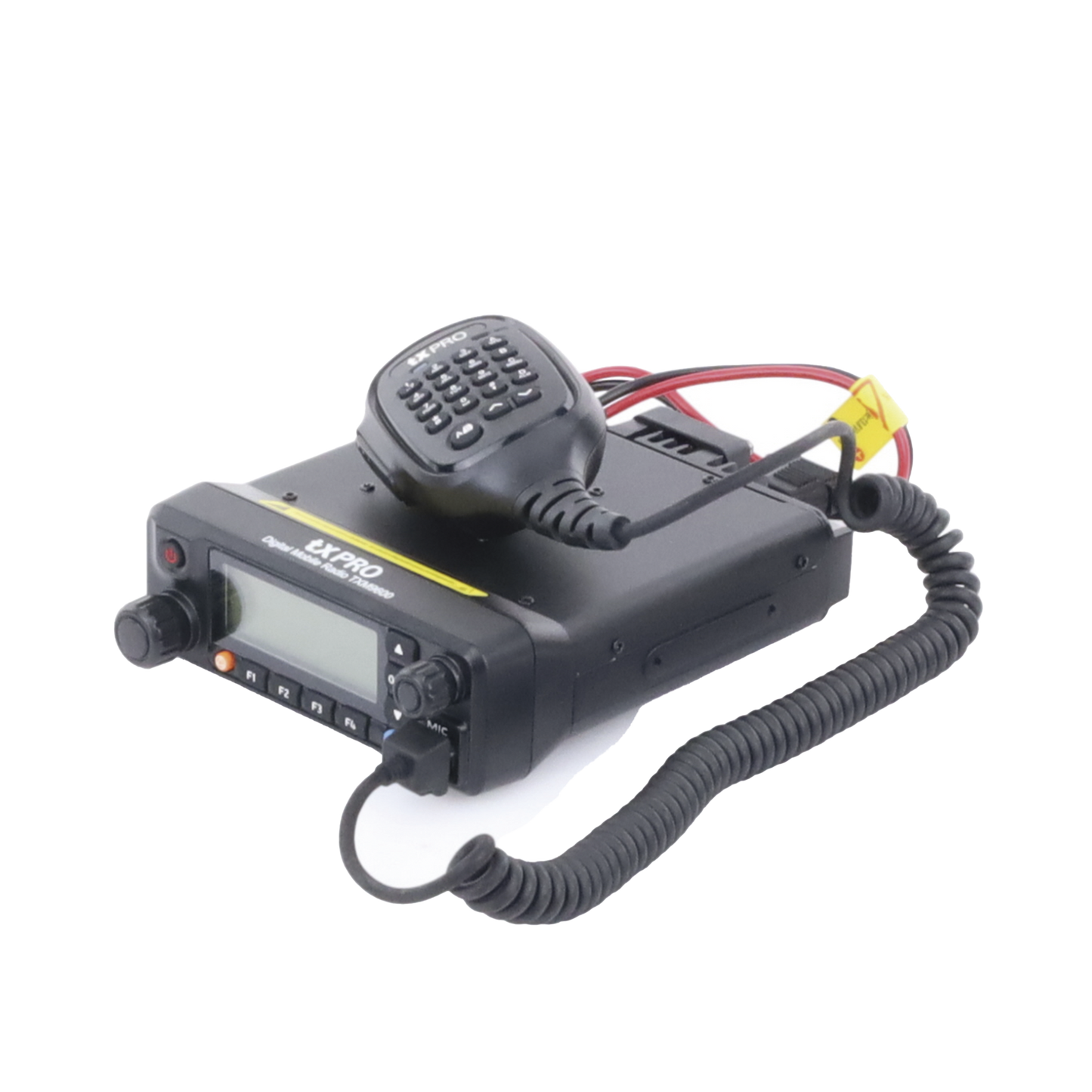 Radio Móvil Digital DMR Doble Banda 136-174 MHz en VHF y 400-480 MHz en UHF, incluye micrófono con DTMF y accesorios de instalación.