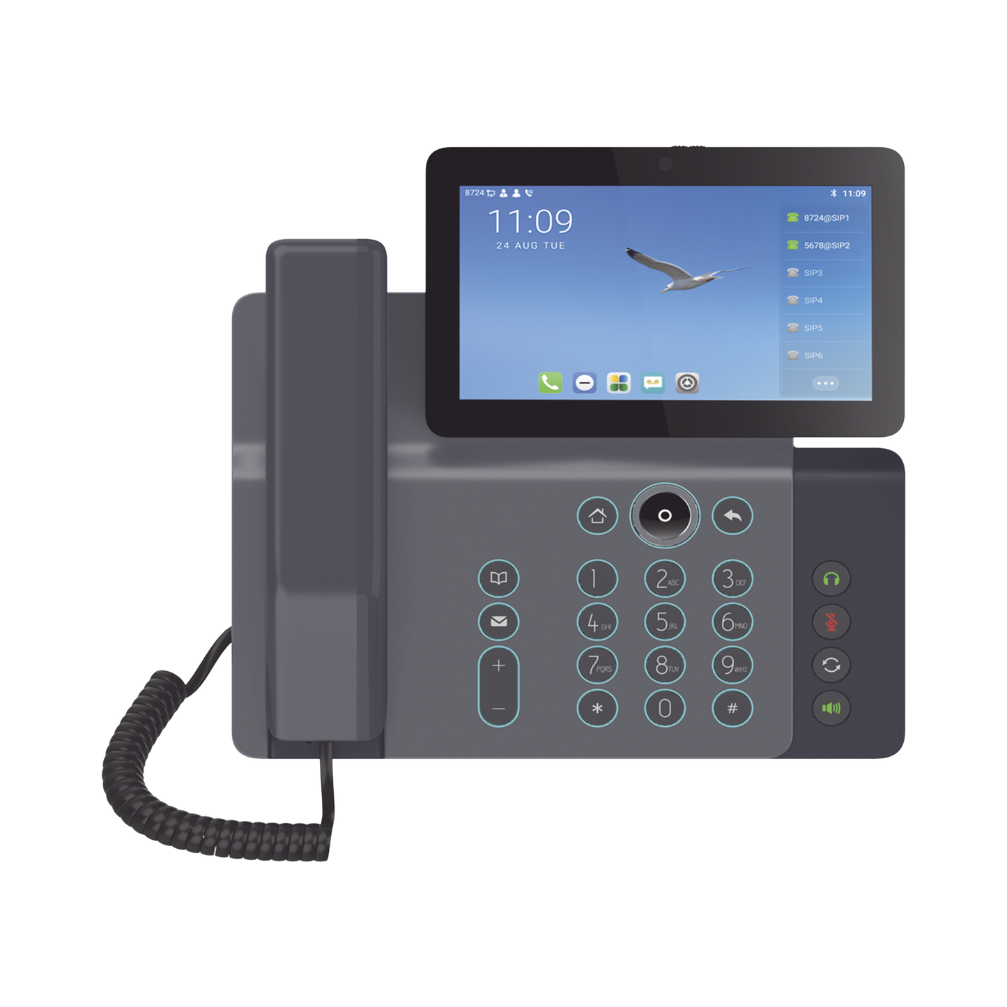 Videoteléfono IP inteligente Insignia, Android 9.0, 20 lÃneas SIP, pantalla a color 7" ajustable, Teclado de iluminación configurable, PoE, conferencia local de 10 vÃas.