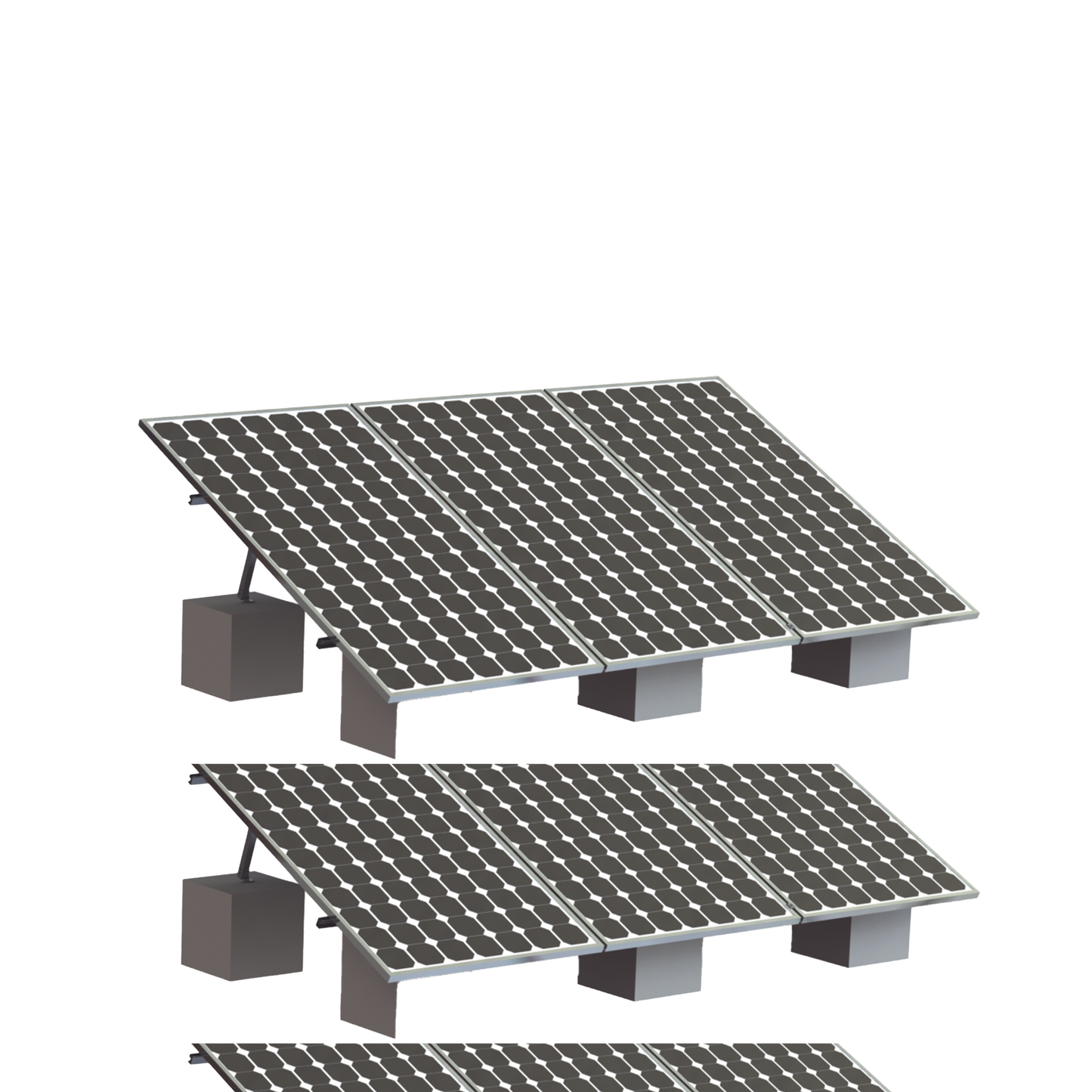 Montaje para 3 Panel Solar, Riel "8" de 4050mm para Módulos con Espesor de 35mm, Velocidad de Viento Máx. 136km/h (20° a 45°)