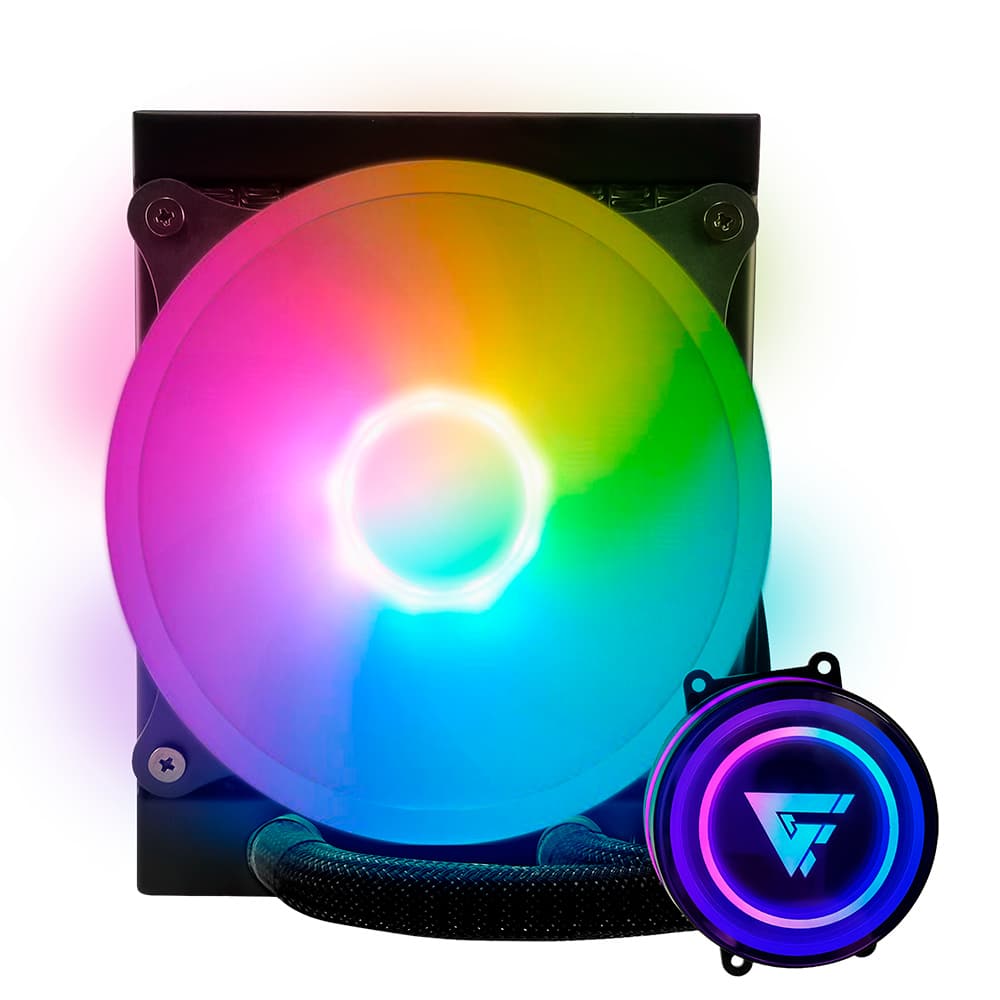 Enfriamiento Liquido. Gamer Factor LQG501. 120MM, RGB, TDP 150W, 1 fan 120mm 70 CFM, Negro.