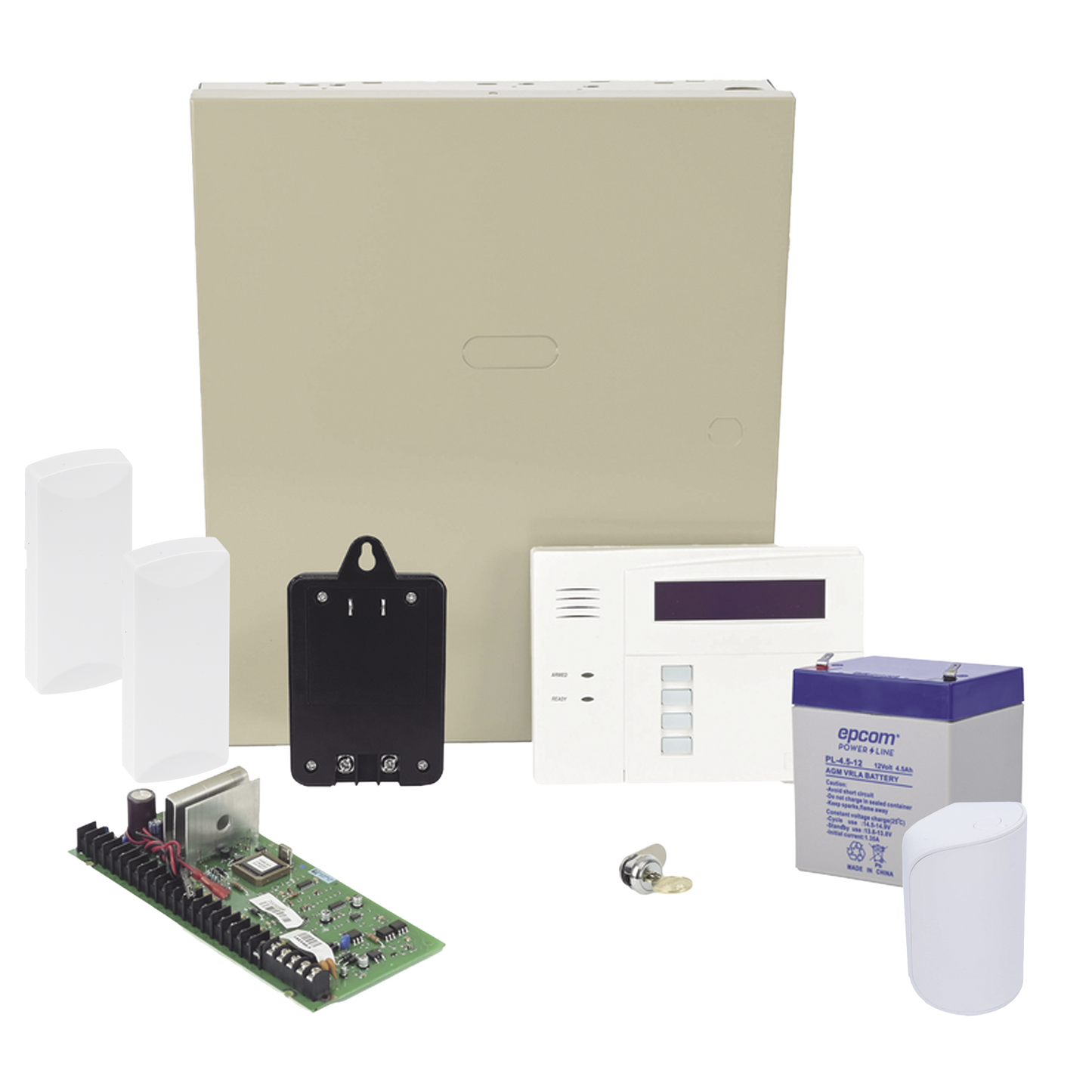 Panel de Alarma VISTA48LA Teclado Alfanumérico con Receptor Inalámbrico, Batería, Transformador, Sensor de Movimiento y 2 Contactos Magnéticos Inalámbricos SFire