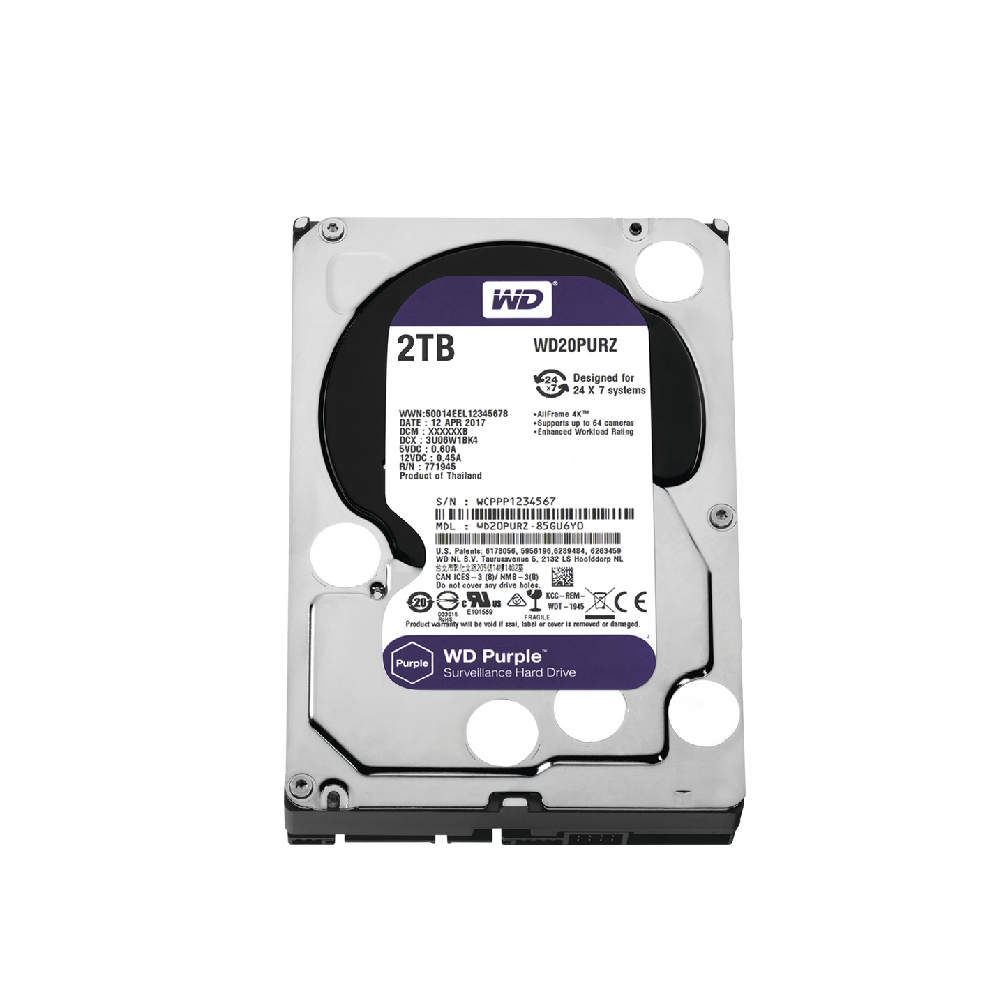 Disco Duro PURPLE de 2TB / 3 AÑOS DE GARANTÃA / Para Videovigilancia