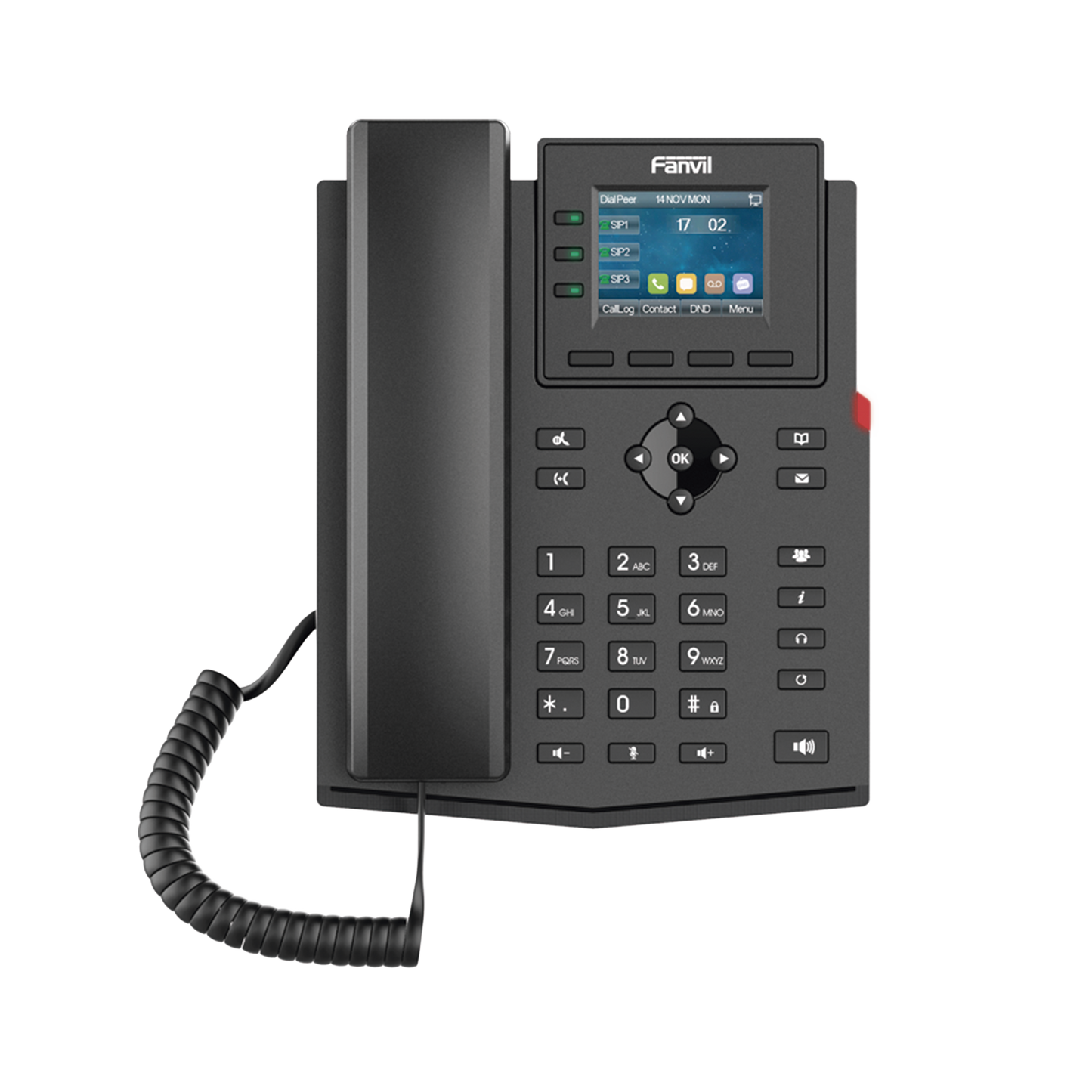 Teléfono IP Wi-Fi empresarial para 4 lÃneas SIP con pantalla LCD de 2.4 pulgadas a color, Opus y conferencia de 3 vÃas, PoE.