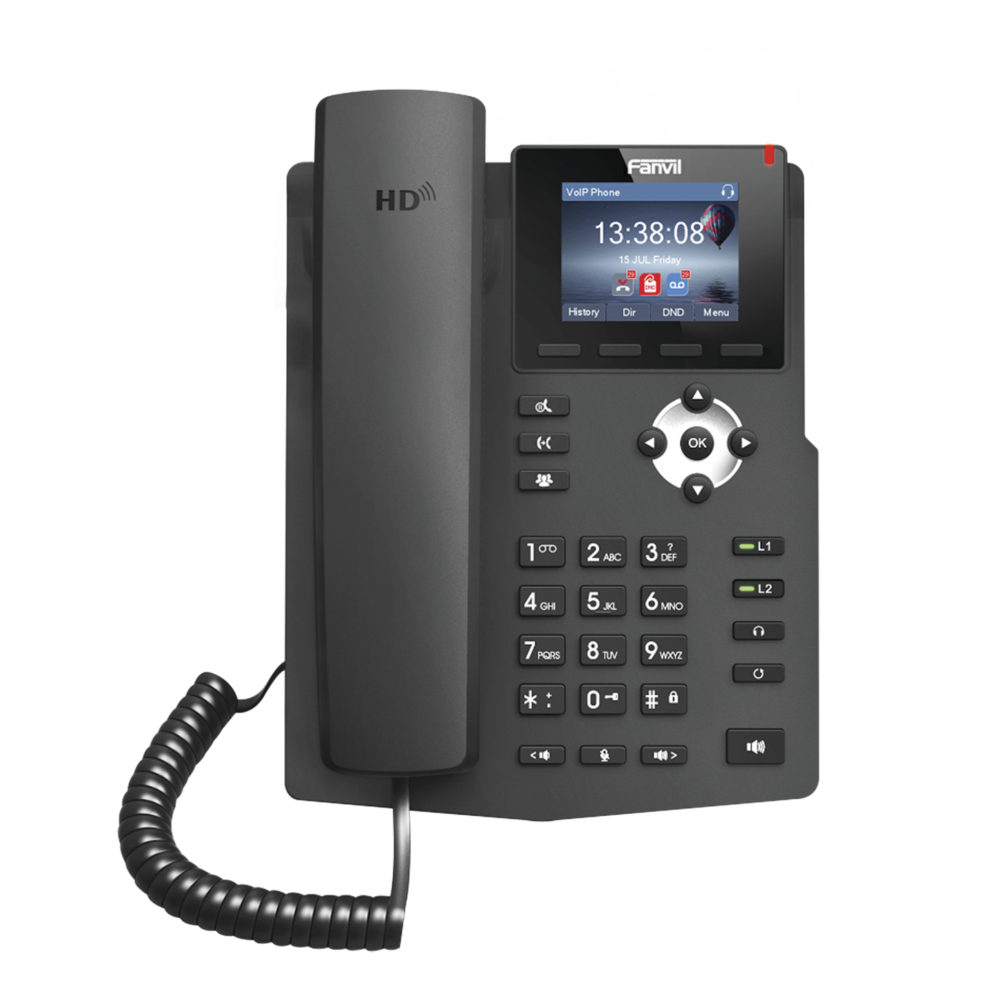 Teléfono IP empresarial para 2 lineas SIP con pantalla LCD de 2.4 Pulgadas a color y conferencia de 3 vías, PoE