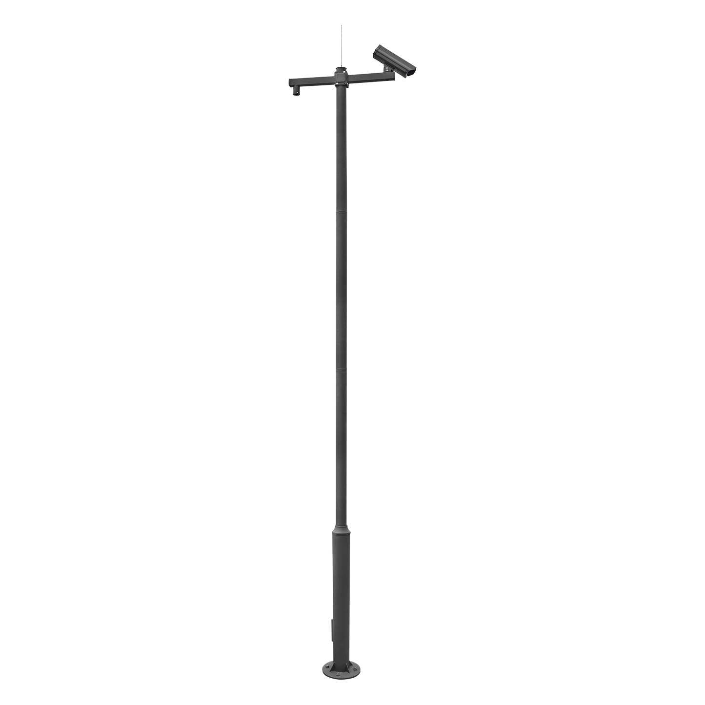 Poste Seccionado de 6 Metros / Especializado para la Instalación de Videovigilancia / Incluye Base de Cimentación y Brazo para Cámara PTZ / Color Negro