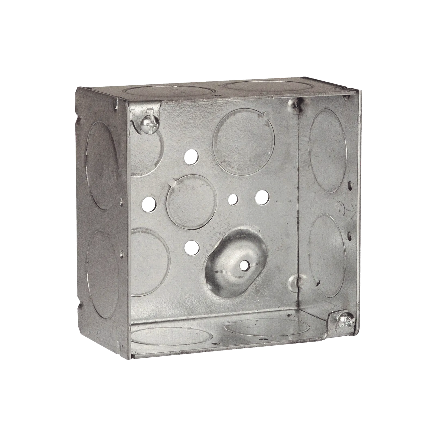 Caja Cuadrada Galvanizada de 4" x 4"/ Profundidad de 2 1/8" /8 Entradas 1", 3 Entradas 1/2" y 2 Entradas 3/4"/ Soldada.