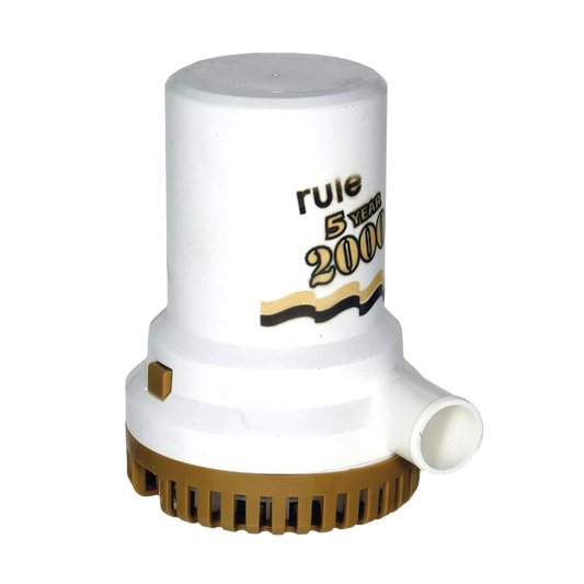 Bomba sumergible de achique serie gold de 2000 galones por hora a 12 Volts de corriente directa.