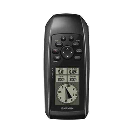 GPS portÃ¡til GPSMAP 73 con pantalla de cristal liquido, escala de 4 niveles de gris, hasta mil puntos de almacenamiento interno, sumergible y flotante.