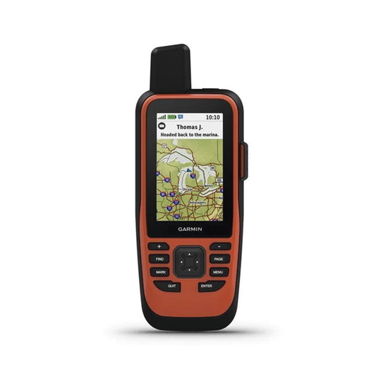 Navegador portÃ¡til marino GPSMAP 86i con conexiÃ³n satelital InReach. incluye mapa base precargado y baterÃ­a interna recargable.