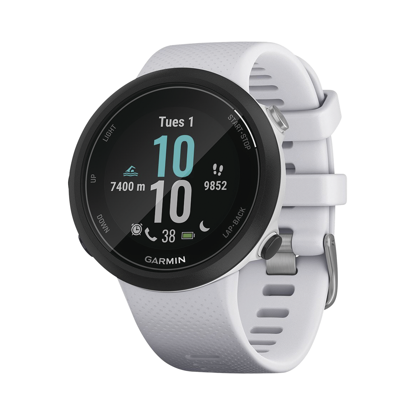 Reloj Garmin Swim 2 color blanco, ideal para uso en deportes o actividades de nataciÃ³n.