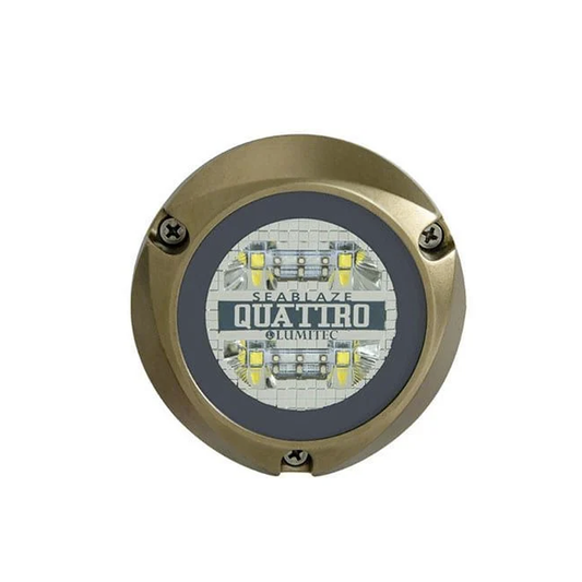 Luz led marina sumergible SeaBlaze Quattro, emite luz multicolor de 2000 lÃºmenes, fabricada en bronce naval con grado de protecciÃ³n IP68.