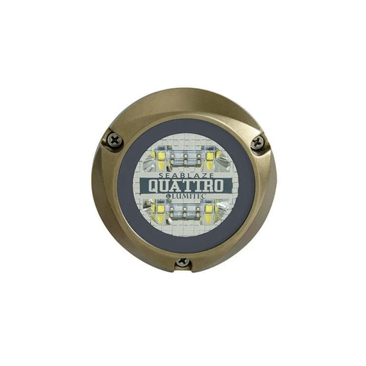 Luz led marina sumergible SeaBlaze Quattro, emite luz de color blanco y azul de 2000 lÃºmenes, fabricada en bronce naval con grado de protecciÃ³n IP68.