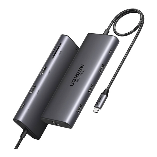 HUB USB-C (Docking Revodok Pro 210) 10 en 1 | 2 Puertos HDMI 8K,4K@60Hz | 3 USB-A | USB-C (5Gbps) | USB-C PD Carga 100W | RJ45 (Gigabit Ethernet) | Lector Tarjetas SD + Micro SD (TF) SimultÃ¡neo | Carcasa de Aluminio.