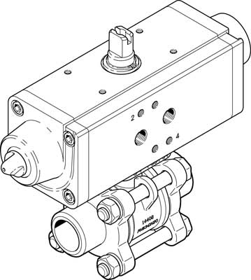 Unidad actuadora de válvula de bola VZBA-1/2"-WW-63-T-22-F0304-V4V4T-PS15-R-90-4-C