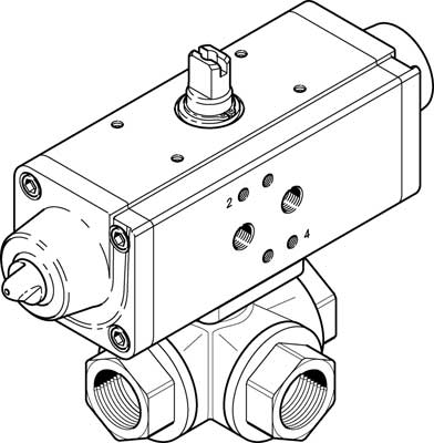 Unidad actuadora de válvula de bola VZBA-11/2"-GGG-63-32T-F0405-V4V4T-PS90-R-90-4-C