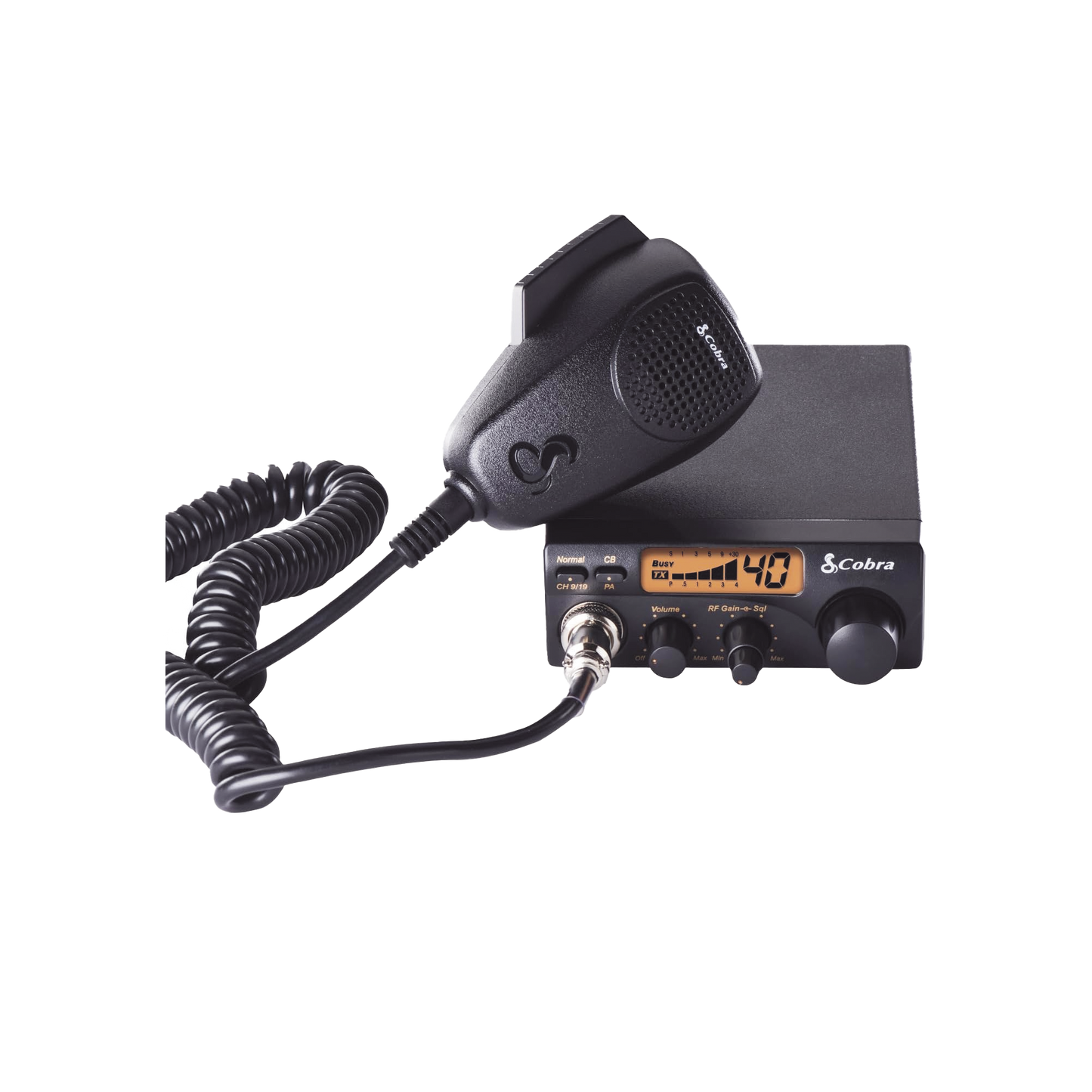 Radio mÃ³vil en banda CB de 40 canales en modulaciÃ³n AM con pantalla monocromÃ¡tica y funciÃ³n de PA