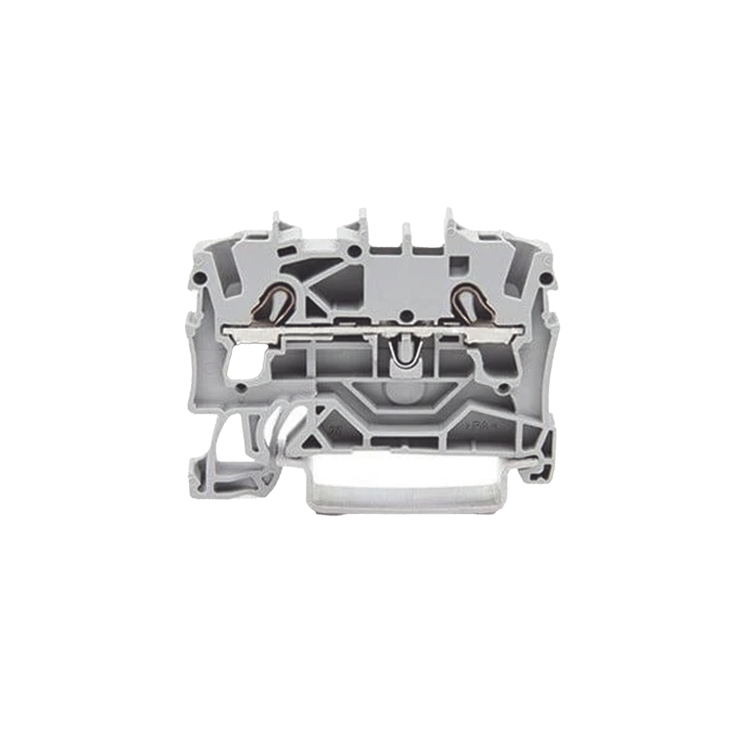 Borna de paso para 2 conductores; 2,5 mmÂ²; Apropiado para aplicaciones Ex e II; Marcaje lateral y central; para carril DIN 35 x 15 y 35 x 7,5; Push-in CAGE CLAMPÂ®; 2,50 mmÂ²; gris