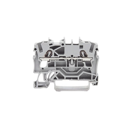Borna de paso para 2 conductores; 2,5 mmÂ²; Apropiado para aplicaciones Ex e II; Marcaje lateral y central; para carril DIN 35 x 15 y 35 x 7,5; Push-in CAGE CLAMPÂ®; 2,50 mmÂ²; gris