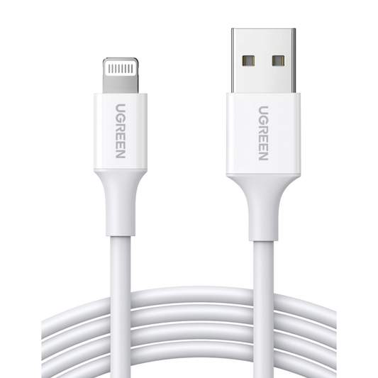 Cable USB-A a Lightning | 1 Metro | Certificado MFi | Carga RÃ¡pida 5V/2.4 A| 480 Mbps | PD | Conector C89 | Adecuado para iPhone, iPad y iPod | ProtecciÃ³n Integrada | Caja de ABS | Cubierta de TPE | Color Blanco.