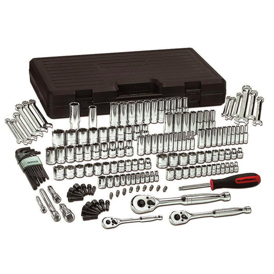 Juego de 165 Piezas, Herramientas Mecánicas de 1/4″, 3/8″ & 1/2″, 6 & 12 puntas, SAE/Métrico