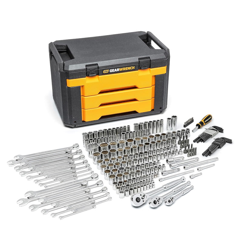 Juego de 239 piezas, Herramientas Mecánicas de 1/4″, 3/8″ & 1/2″, 6 & 12 Puntas, SAE/Métrico