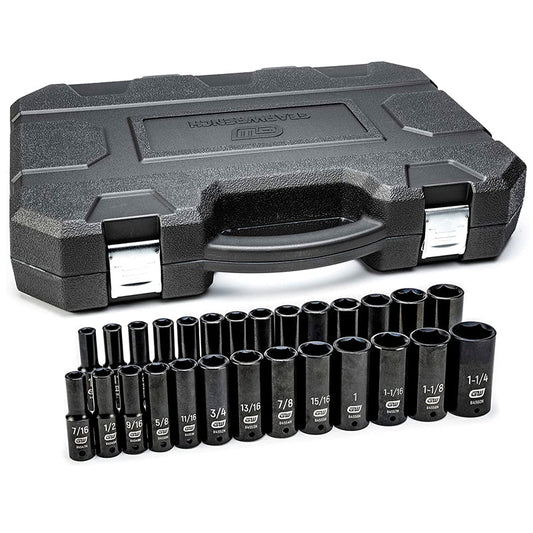 Juego de dados métricos con 27 piezas/SAE de impacto profundo de 6 puntos con impulsor de 1/2″