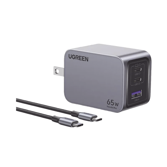 Cargador de 65W serie Nexode Pro | 3 Puertos de Carga RÃ¡pida | 2 USB-C | 1 USB-A | TecnologÃ­a GaNInfinity | PD3.1 de 65W / QC4.0 | TecnologÃ­a de ProtecciÃ³n TÃ©rmica | Optimiza la Carga | Caja de Aluminio | Incluye Cable U