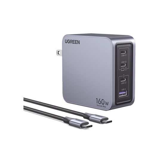 Cargador de 160W serie Nexode Pro | 4 Puertos de Carga RÃ¡pida | 3 USB-C | 1 USB-A | TecnologÃ­a GaNInfinity | PD3.1 de 140W / QC4.0 | TecnologÃ­a de ProtecciÃ³n TÃ©rmica | Optimiza la Carga | Caja de Aluminio | Incluye Cable