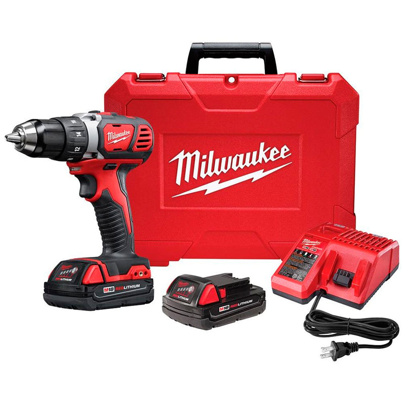 Kit Inalámbrico de 1 herramienta, taladro de 1/2” M18 con carbones 18 Voltios Ion de litio, dos baterías compactas de 1.5 Amp + cargador + maletín