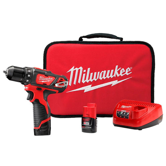Kit inalámbrico de 1 herramienta, taladro De 3/8″ M12 Con Carbones 12 Voltios Ion De Litio, Con Dos Baterías De Cp 1.5 Amp + Cargador + Estuche De Almacenaje