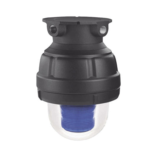 Luz LED, a prueba de explosiones, UL y cUL para Clase I, DivisiÃ³n 1, Grupo C y D; Clase I, DivisiÃ³n 2, Grupos A y B; Clase II, DivisiÃ³n 1, Grupos E, F y G; Clase III, 120-240 VCA, Azul