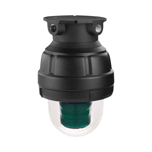 Luz LED, a prueba de explosiones, UL y cUL para Clase I, DivisiÃ³n 1, Grupo C y D; Clase I, DivisiÃ³n 2, Grupos A y B; Clase II, DivisiÃ³n 1, Grupos E, F y G; Clase III, 120-240 VCA, Verde