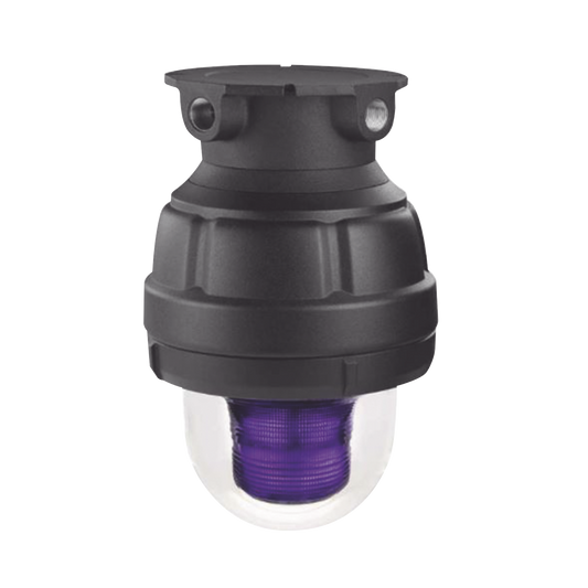 Luz estroboscopica a prueba de explosiones UL y cUL para Clase I, DivisiÃ³n 1, Grupo C y D; Clase I, DivisiÃ³n 2, Grupos A y B; Clase II, DivisiÃ³n 1, Grupos E, F y G; Clase III , 24 Vcd, color Magenta, montaje no incluido