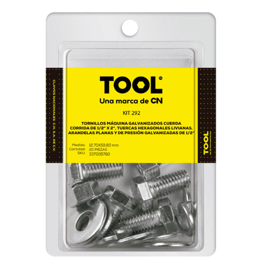 Kit 292 De Tornillo Máquina,Tuerca Hexagonal, Arandela Plana Y Presión Galvanizado