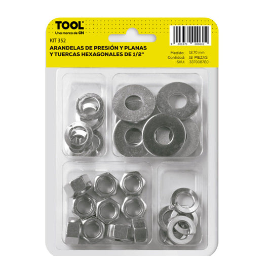 Kit 352 De Tuercarondana Plana Y Presión 1/2″ Con 18 Piezas