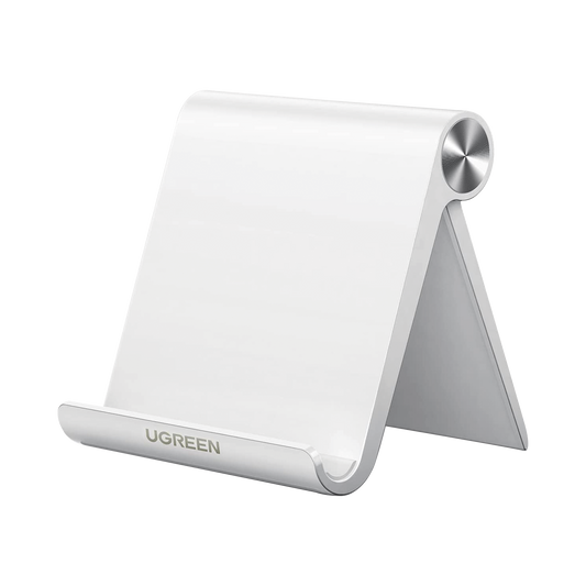 Soporte de Escritorio para Telefono Celular / Ajustable de 0Â° a 100Â° / Goma AntiaraÃ±azos / Antideslizante / Amplia Compatibilidad con dispositivos de 4'' a 7.9'' / Plegable / ABS / Color Blanco