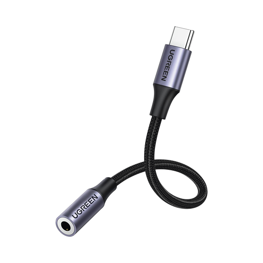 Adaptador USB Tipo C a Jack 3.5mm | Cable de 10 cm | Soporta CTIA/OMTI | HiFi | Plug & Play | Funda Anti Torceduras | Carcasa de Aluminio | Nylon Trenzado | Llama, Escucha MÃºsica y Controla.